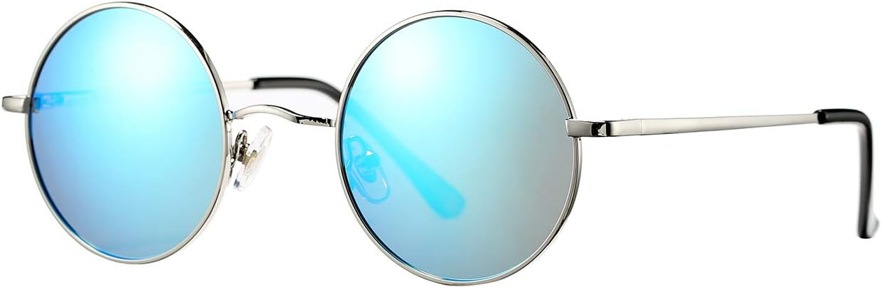 

Классические круглые солнцезащитные очки в стиле ретро, ​​поляризованные солнцезащитные очки в стиле хиппи, маленькие круглые солнцезащитные очки PORADAY, Silver Frame/Blue Mirror Lens