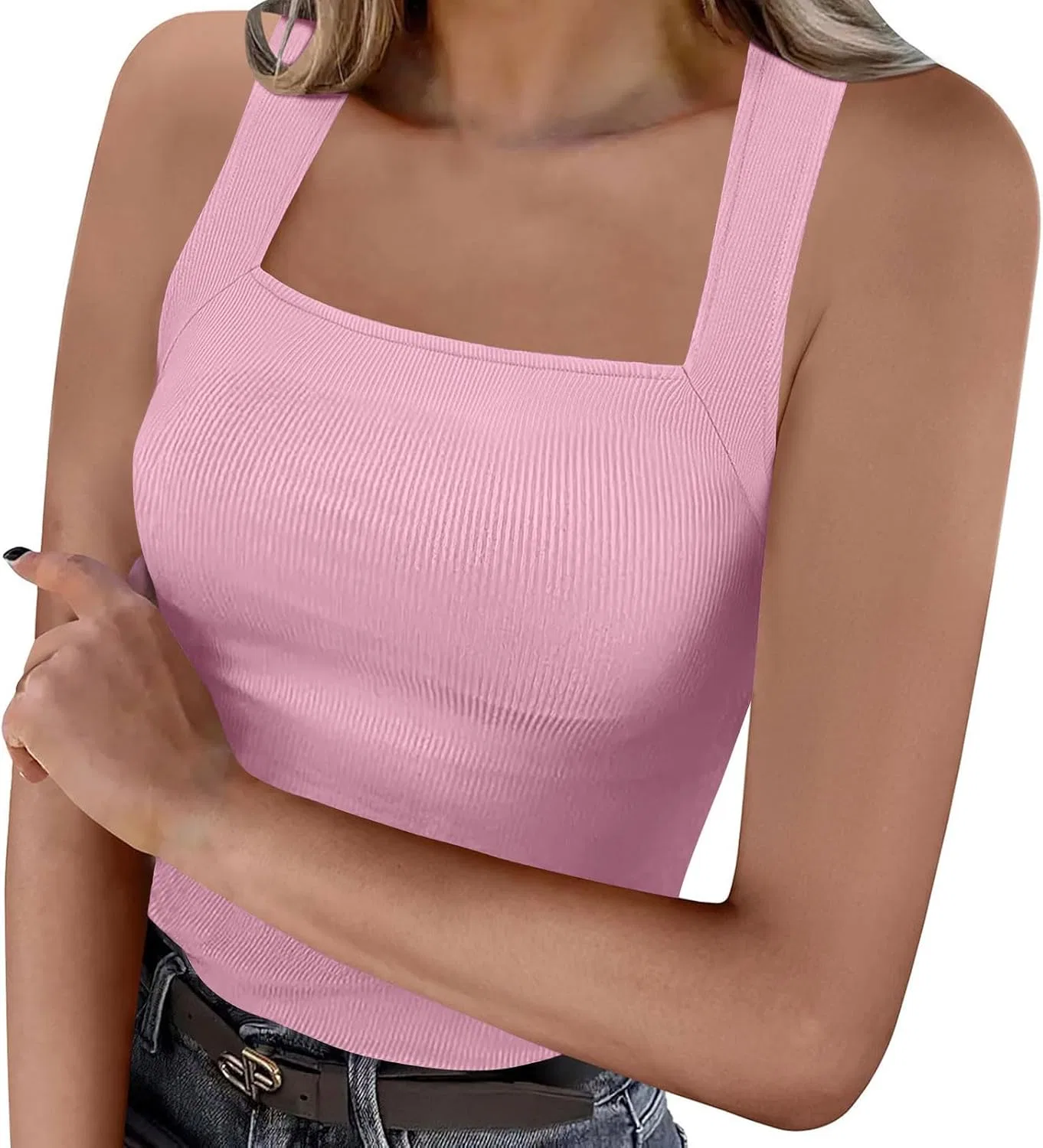 Топ женский без рукавов с V-образным вырезом, ribbed, Generic, A03#pink