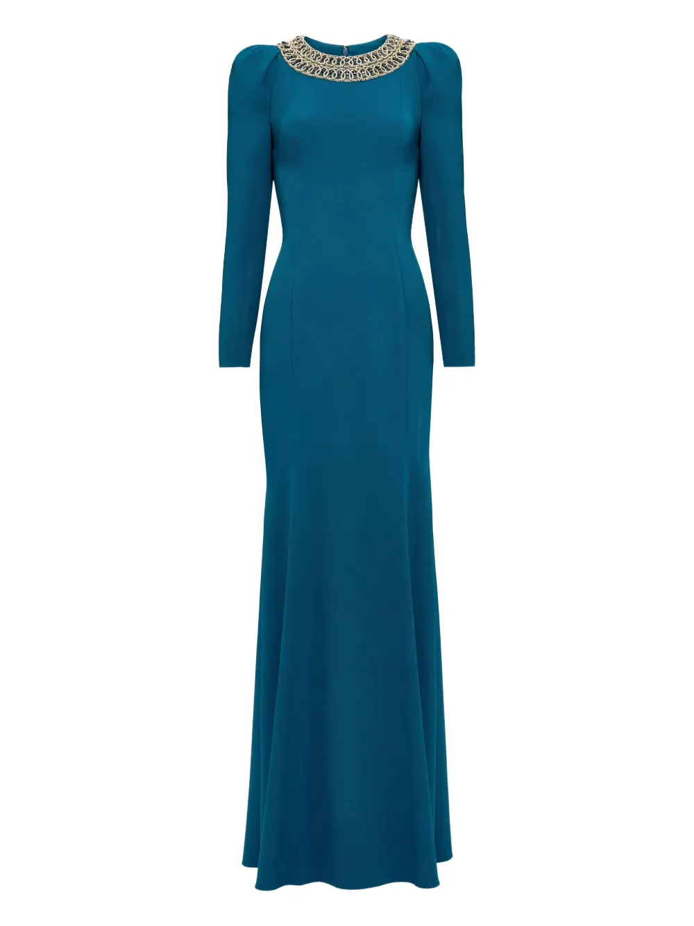 

Декорированное платье макси с объемными плечами Jenny Packham, синий
