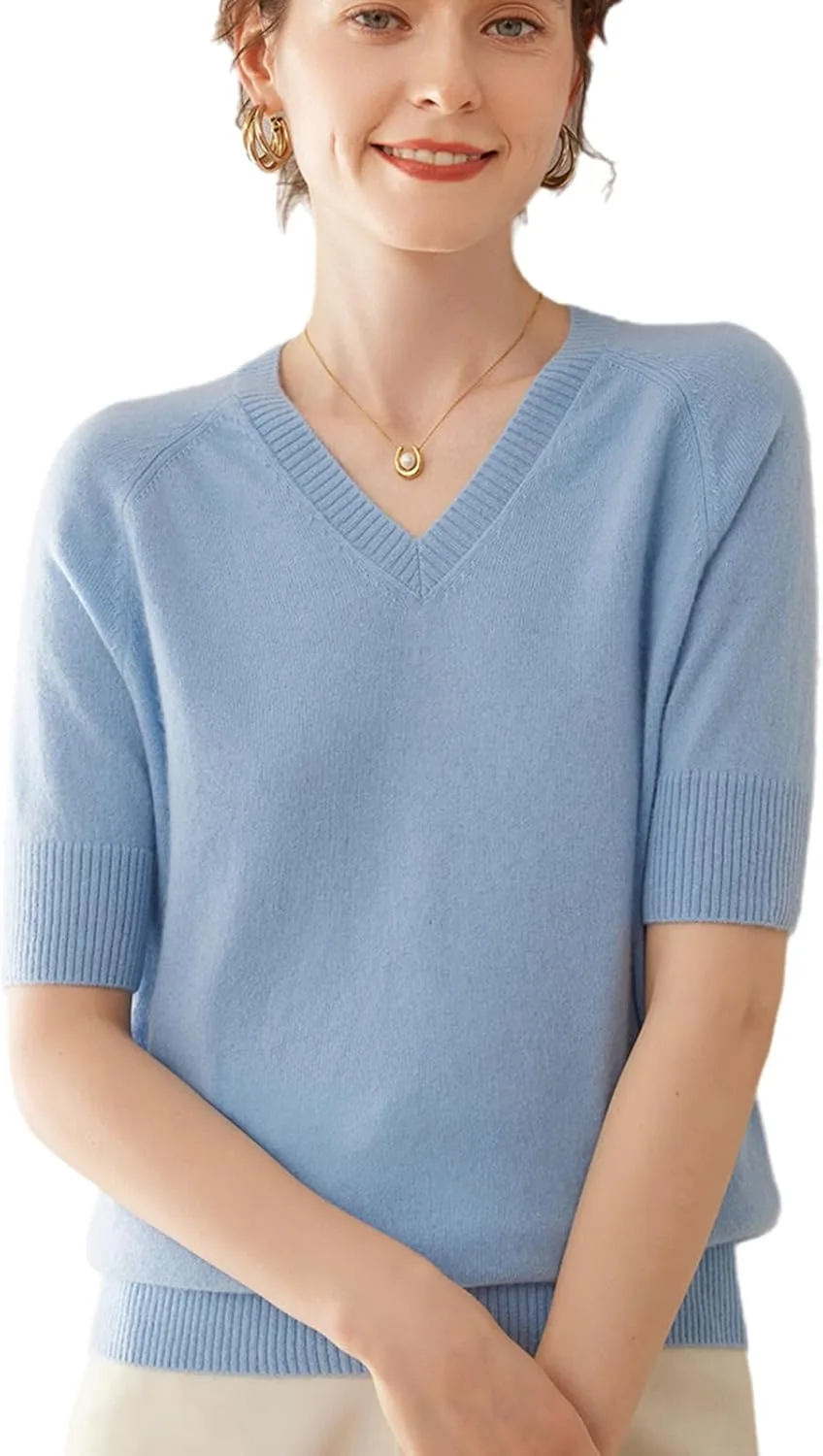 

Женская футболка V-образным вырезом из смеси кашемира и мериносовой шерсти G Guzemor