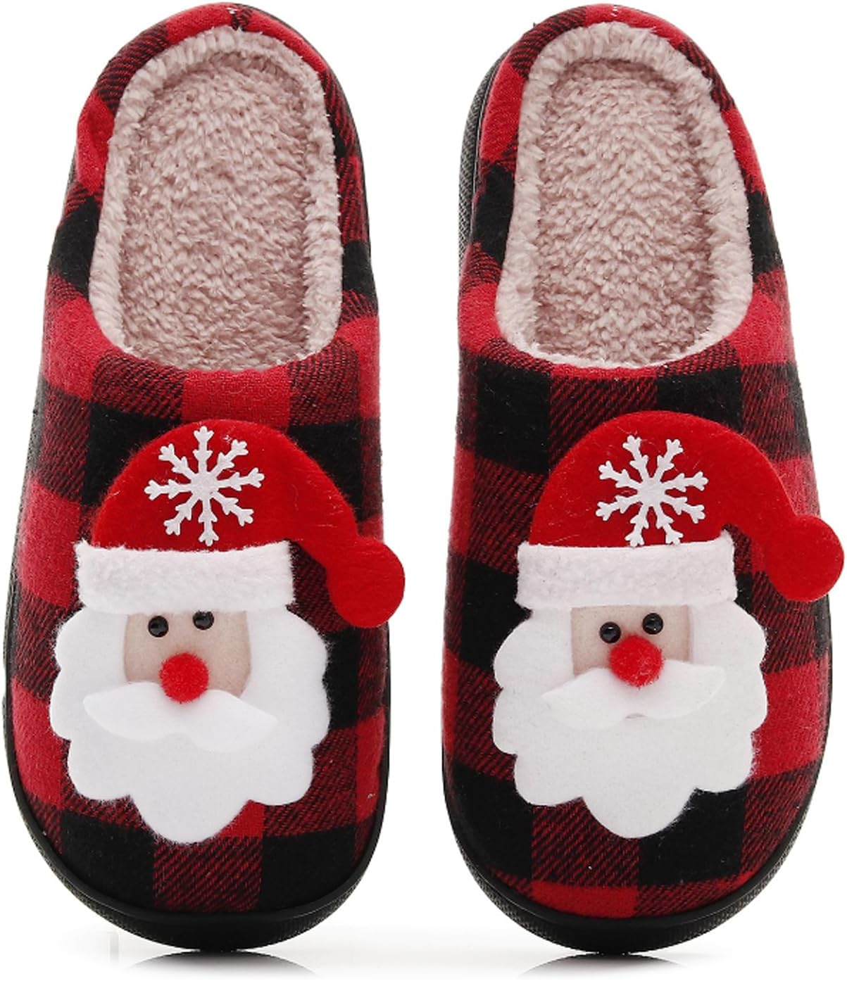 

Рождественские хлопковые тапочки зимние плюшевые с мультяшным оленем, печеньем и Санта-Клаусом для дома, хлопковые домашние туфли Oukisam, черный
