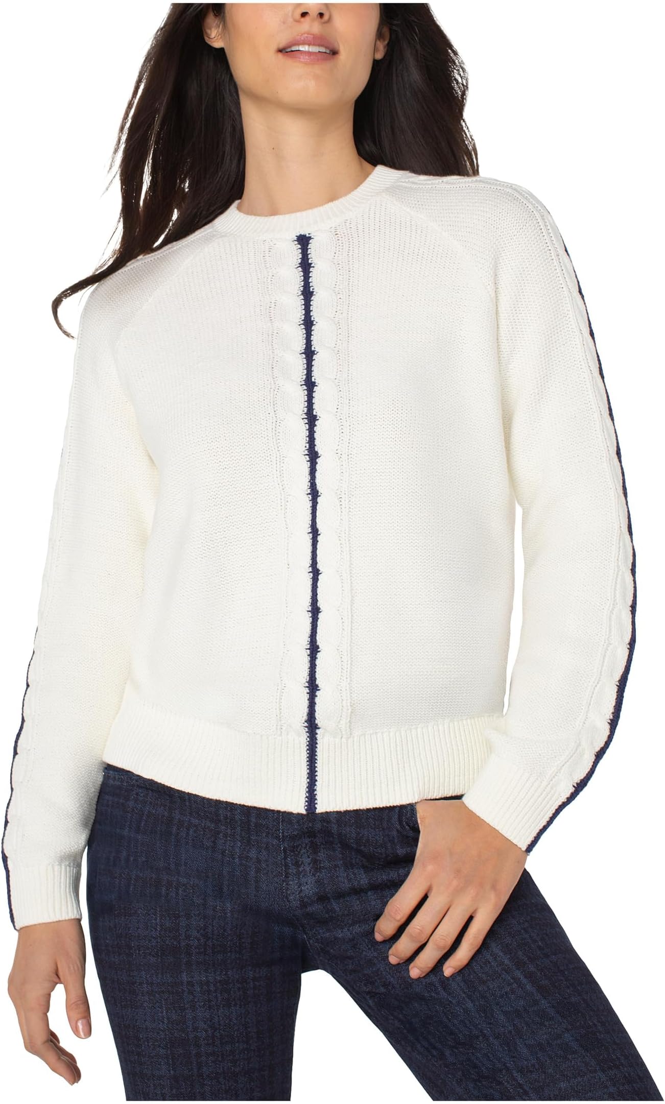 

Свитер Liverpool Los Angeles Women's Petite Long Sleeve Crew Neck Raglan Sweater, Whisper White/Navy