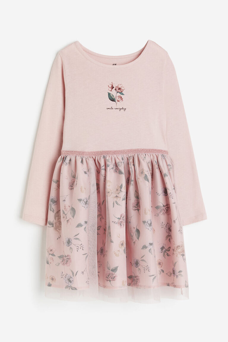 

Трикотажное платье с тюлевой юбкой H&M, розовый