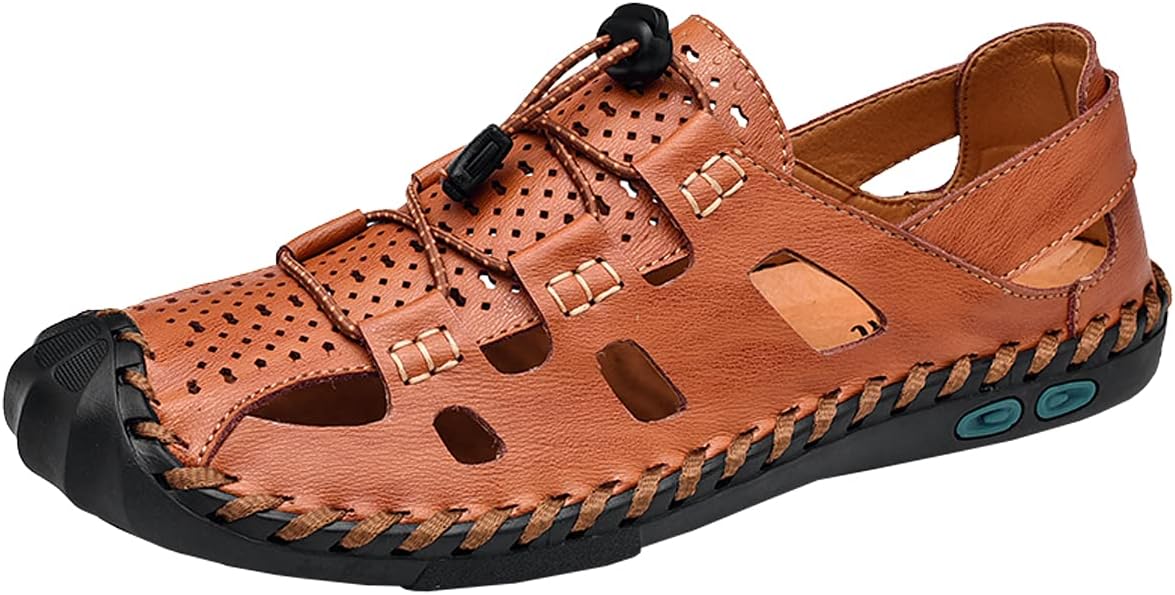 

Мужские закрытые сандалии для пеших прогулок Asifn, регулируемые кожаные сандалии-рыбаки для летнего отдыха на пляже, коричневый