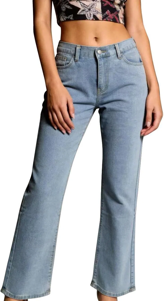 Джинсы прямые широкие, Plus Size, светло-синие