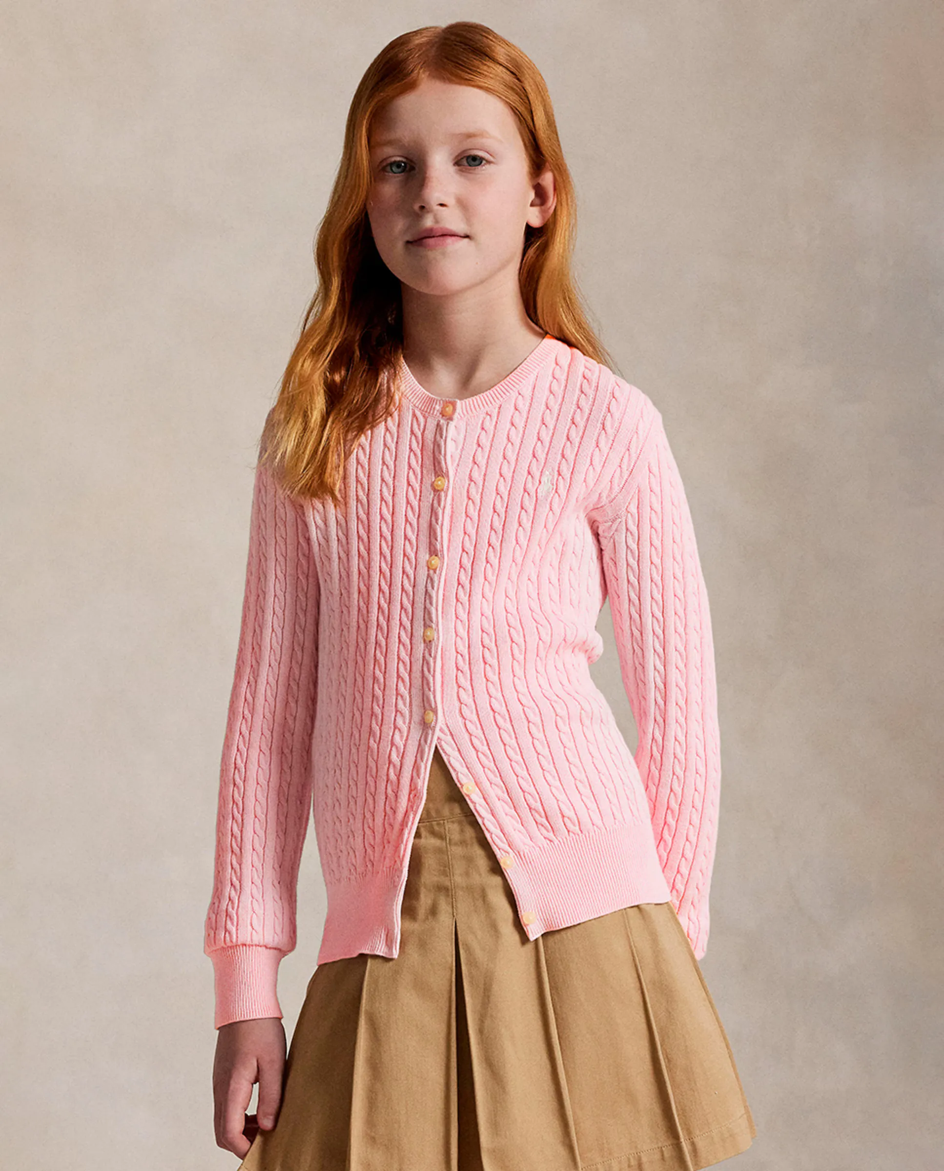 

Детский кардиган из хлопка с узором "восьмерки" Polo Ralph Lauren, розовый