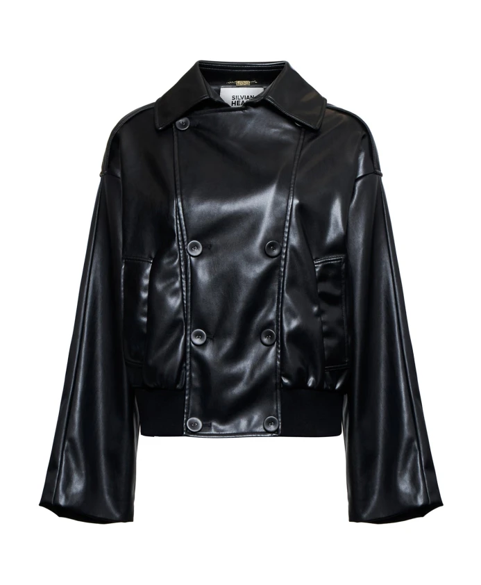 

Кожаная куртка с классическим воротником Silvian Heach, черный