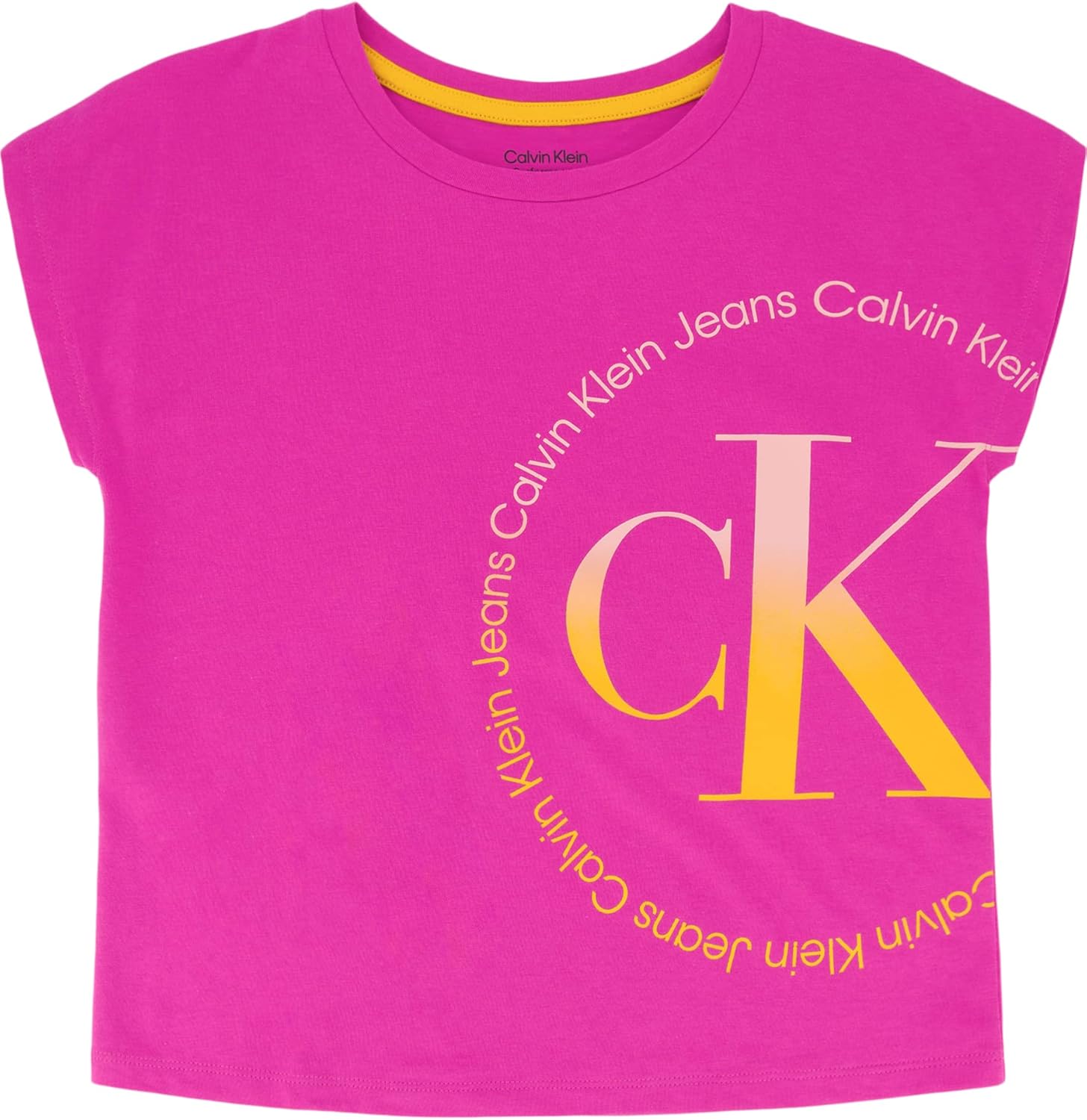 

Футболка Calvin Klein для девочек с короткими рукавами и логотипом, удобная хлопковая футболка с внутренней стороной без бирки, Rose Full Circle