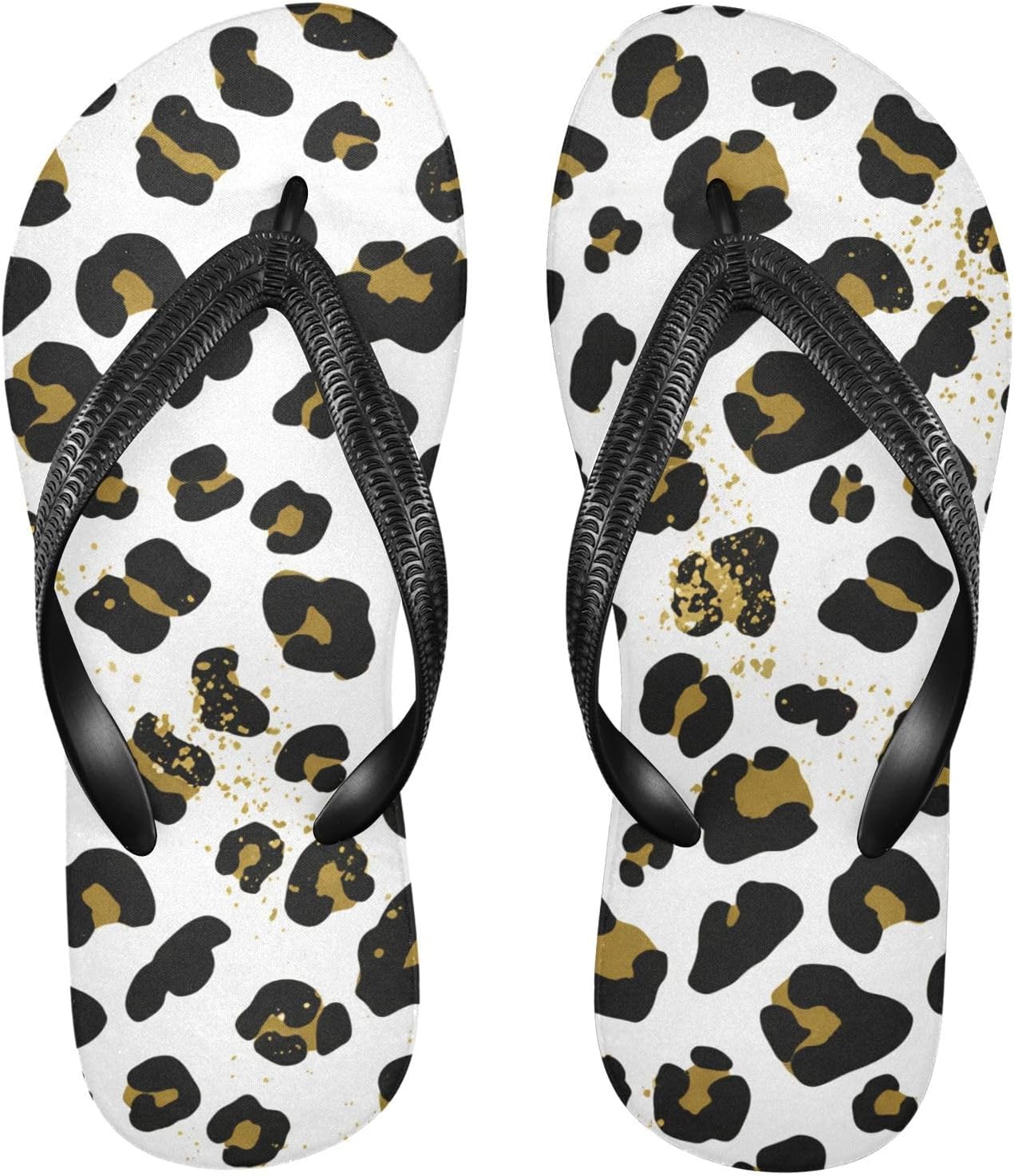 

Женские и мужские пляжные шлепанцы Black Leopard Gold White, летние повседневные сандалии для душа 20861800 Kfbe