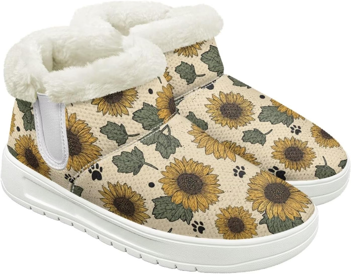 

Женские пушистые зимние ботинки для снега для женщин и мужчин, удобные ботильоны на липучке, теплые мягкие ботинки с тянущейся манжетой Cugasmaru, Sunflower