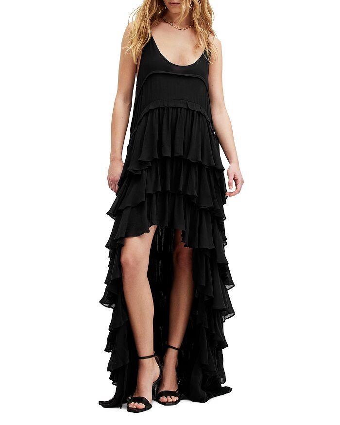 

Платье макси ALLSAINTS Cavarly High Low, черный