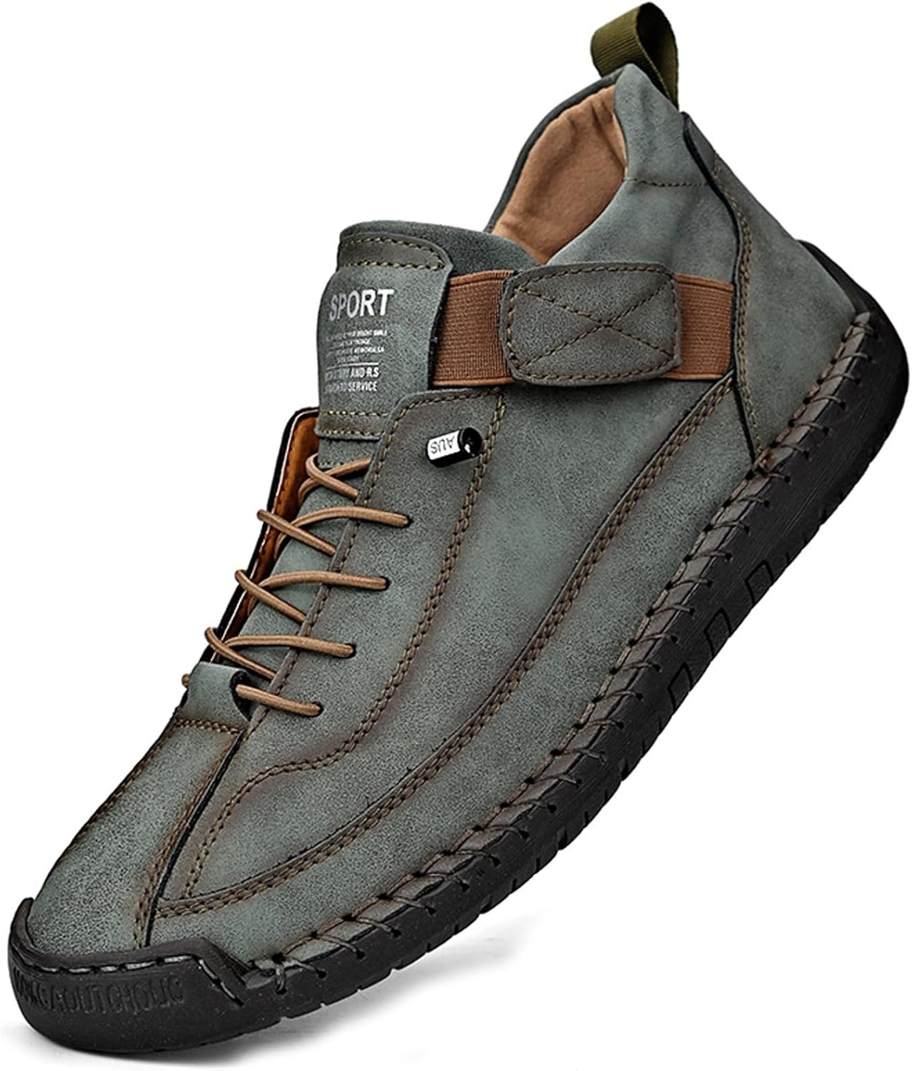 

Мужские дышащие кожаные ботинки GHTRHSB с ручной строчкой, на молнии, модные, удобные, нескользящие кроссовки для вождения, зеленый