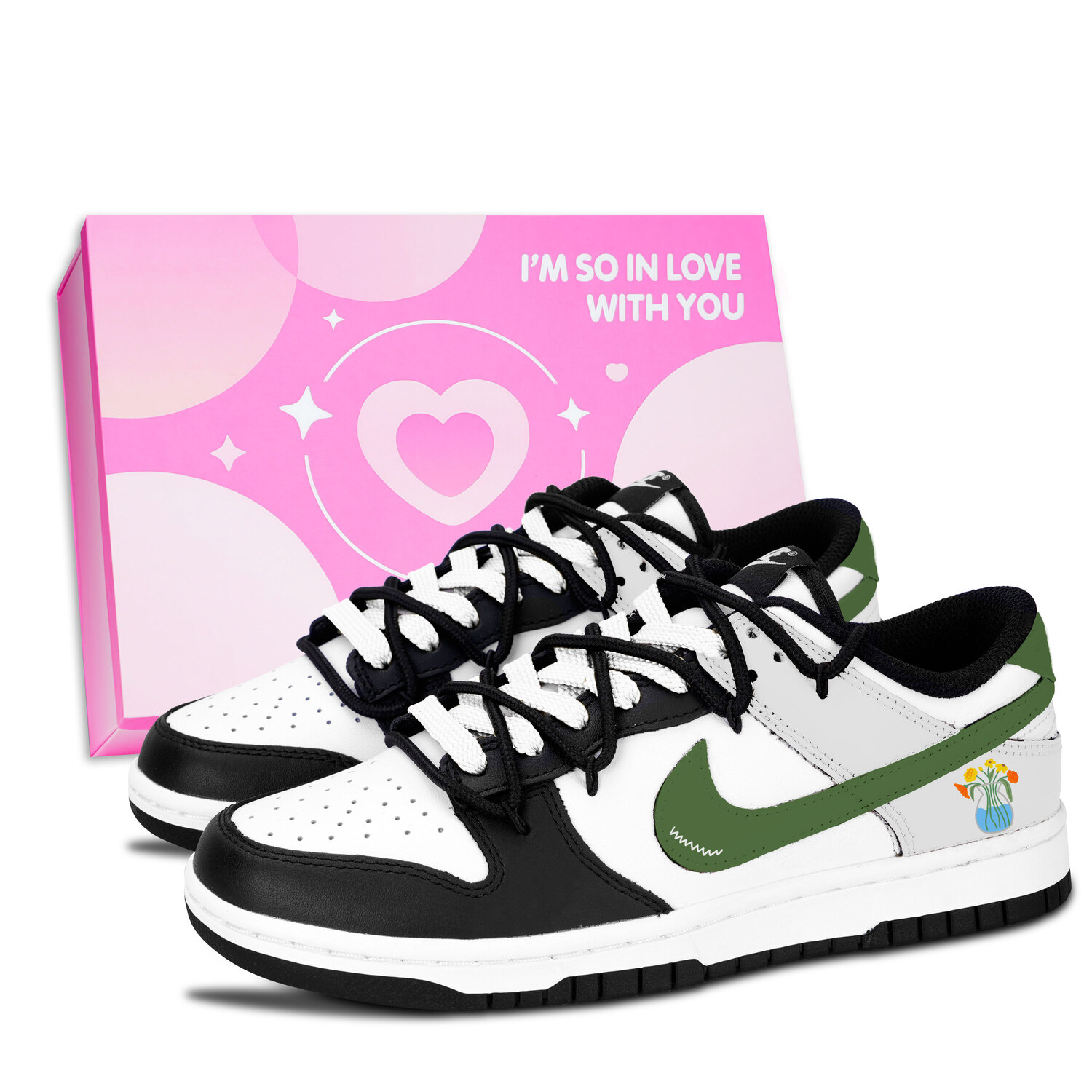 

Nike Dunk Black White, Green Bloom, устойчивые к истиранию и скольжению, низкие кроссовки для скейтбординга Unisex, серые