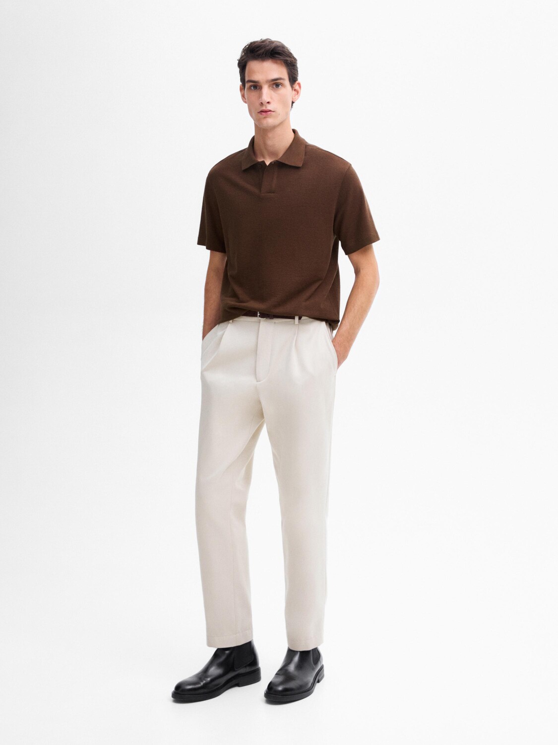 

Свитер-Поло с короткими рукавами из 100% хлопка Massimo Dutti, коричневый