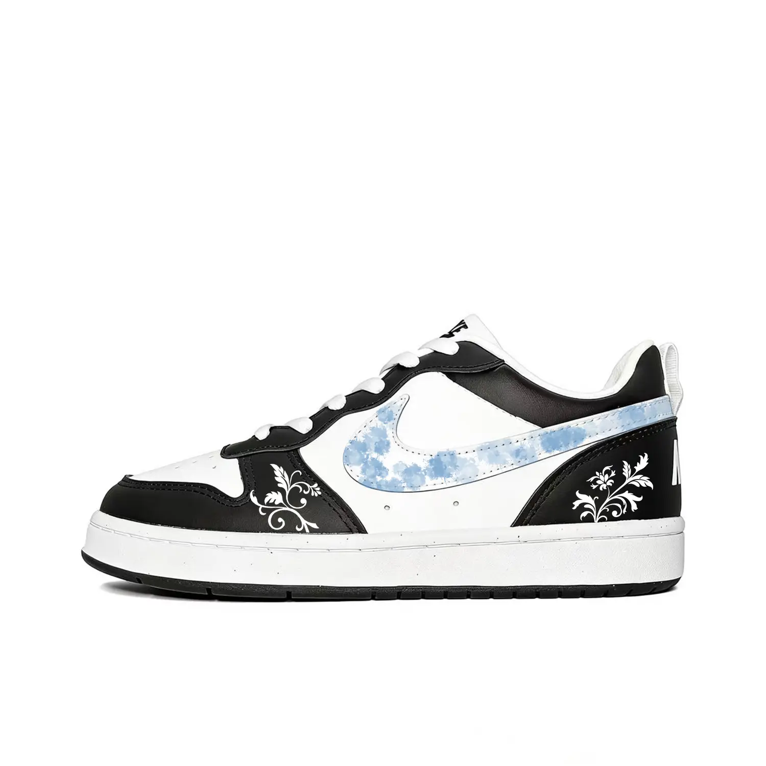 

Nike Детские низкие скейтбордные кроссовки Court Borough сине-белого цвета из фарфора с противоскользящим и износостойким покрытием