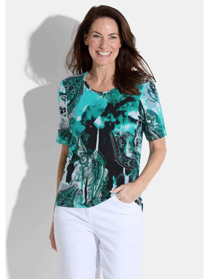 

GOLDNER Короткий размер: Футболка изумрудного / серого / белого цвета / с узором, Белый, GOLDNER Короткий размер: Футболка изумрудного / серого / белого цвета / с узором