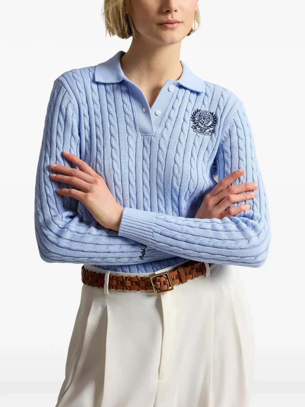 Свитер-поло с вышитым косами Polo Ralph Lauren, синий — фото 3