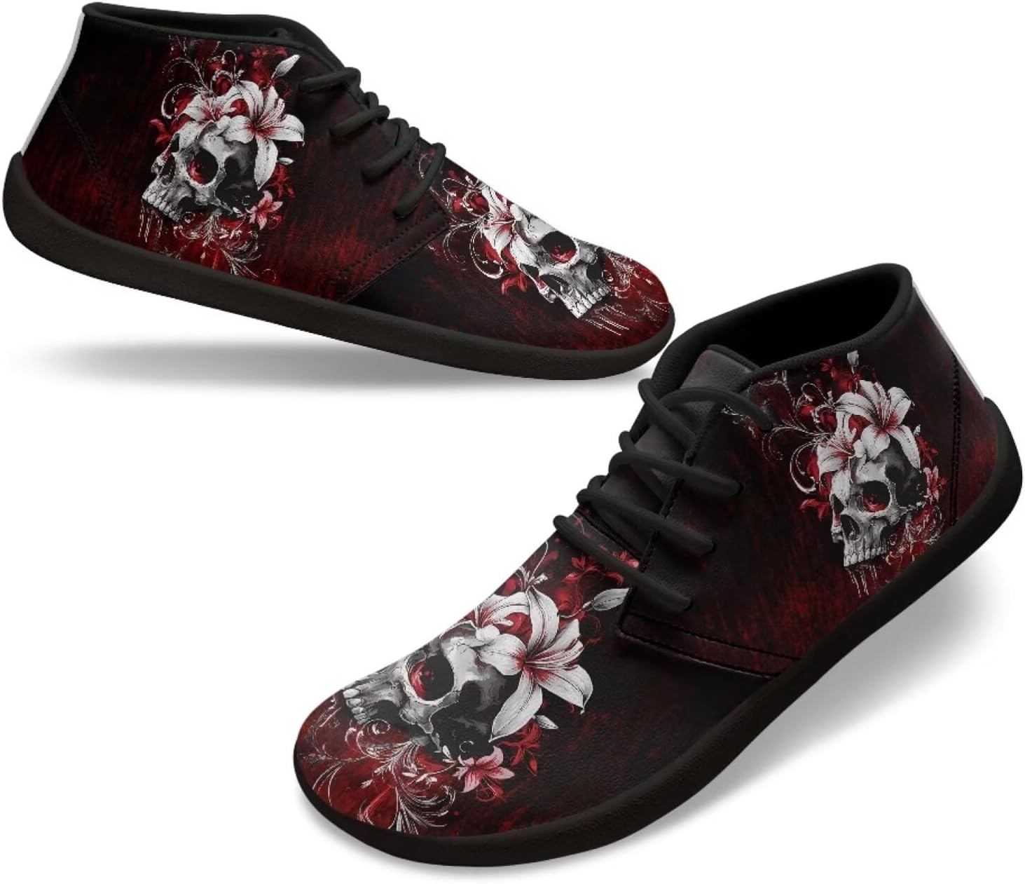 Мужские кроссовки Men's Skull Barefoot с голой пяткой, с широким носком, для ходьбы, минималистичные кроссовки-тренеры с подошвой без подъема Pointodoor, Skull Hawaiian Hibiscus — фото 4