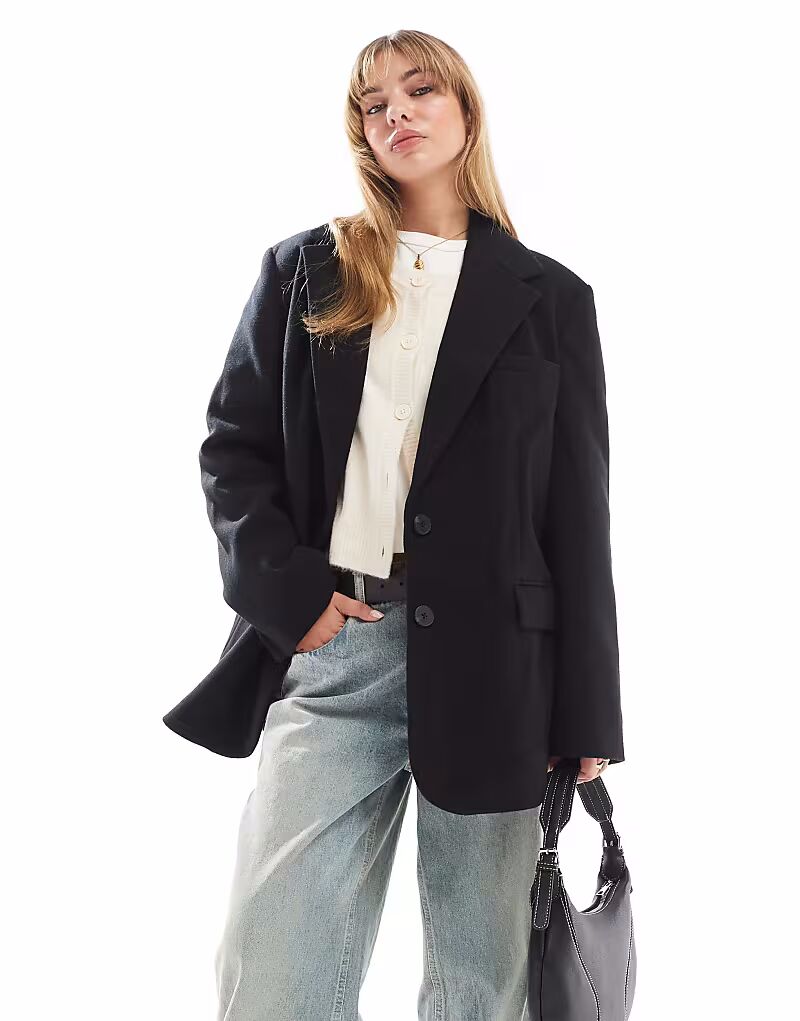 

Классический пиджак из искусственной шерсти ASOS DESIGN черного цвета