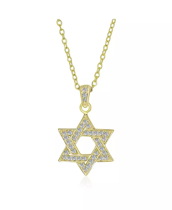 

Ханукальное ожерелье с подвеской «Звезда Давида»: фианитовые акценты, позолоченное стерлинговое серебро, для женщин, бат-мицва Bling Jewelry, gold-tone