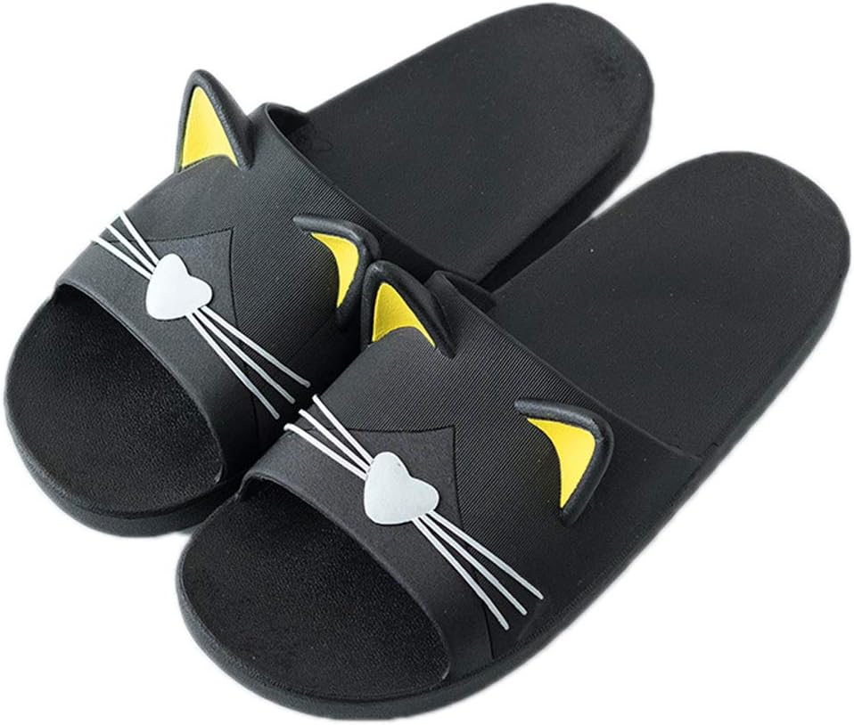 

JadeRich унисекс однотонные шлепанцы для душа с милым котиком, антискользящие тапочки для ванной, быстро сохнущие домашние тапочки, черный/желтый