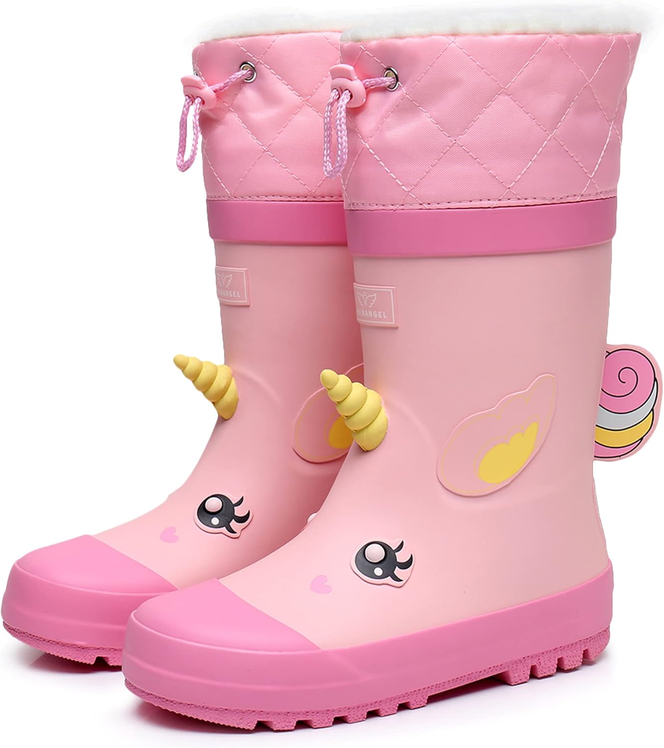 

Детские резиновые сапоги RAINANGEL для девочек и мальчиков с меховой подкладкой, водонепроницаемые теплые зимние резиновые сапоги для дождя и снега с веселыми принтами и цветами для малышей и детей, Light Pink Unicorn