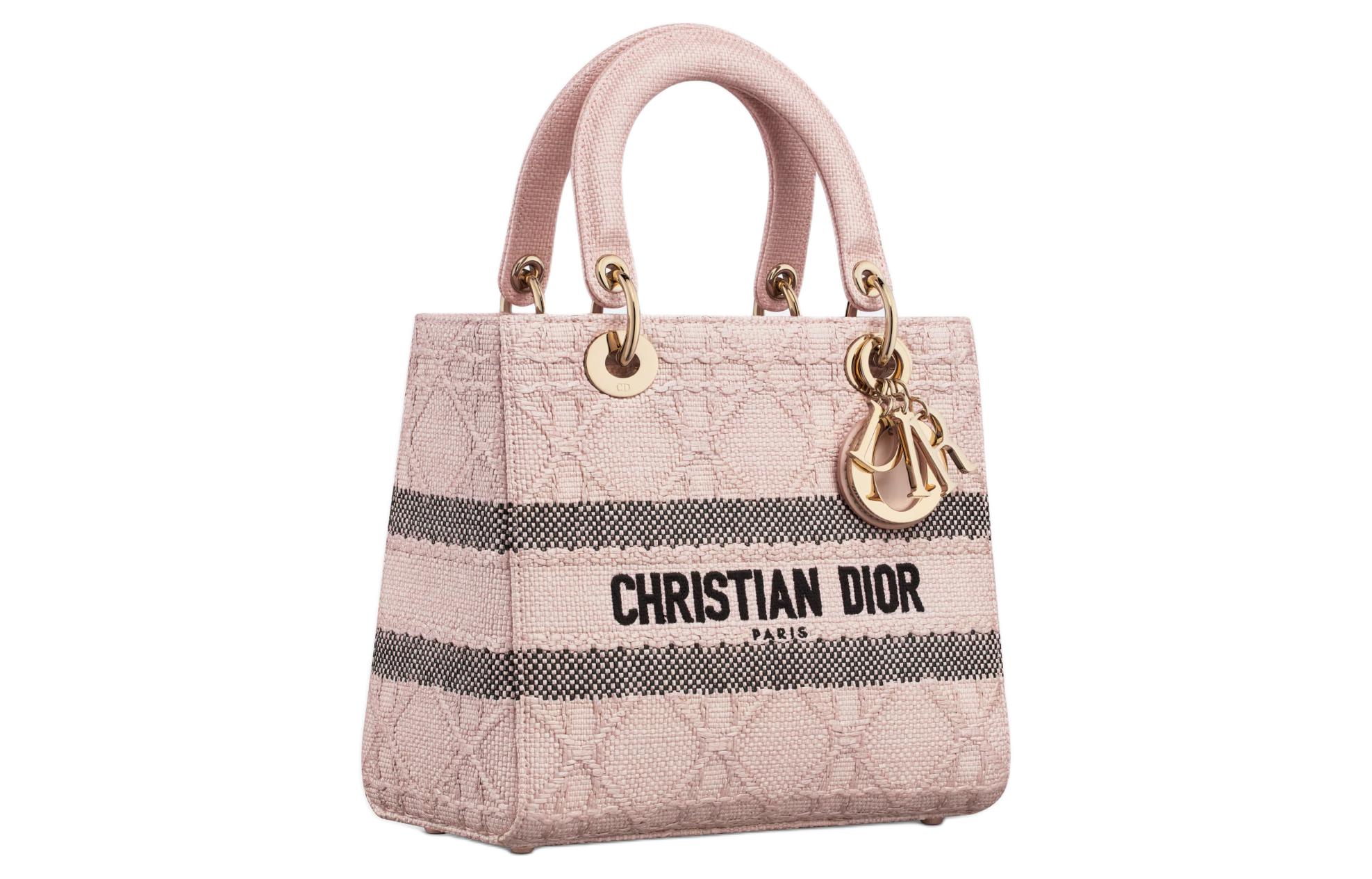 Сумка Lady D-Lite из рафии среднего размера розовая DIOR — фото 2