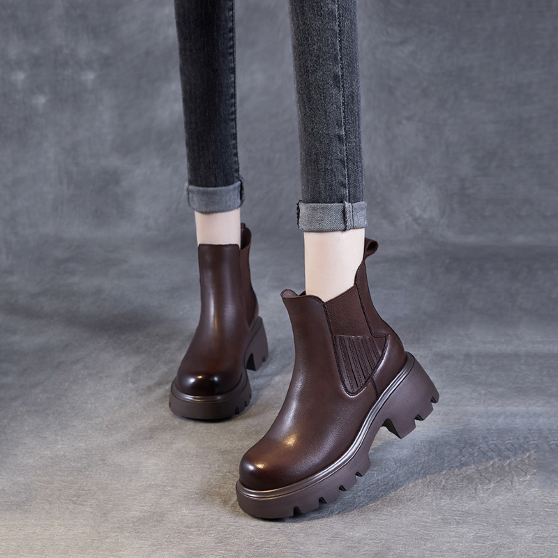 Devanro Женские короткие челси высотой 6 см тёмно-коричневые, цвет Dark Brown — фото 4