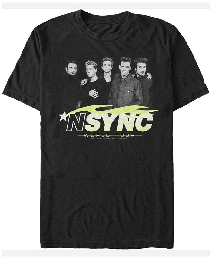 

Мужская футболка N'Sync с короткими рукавами и портретом World Tour Fifth Sun, черный