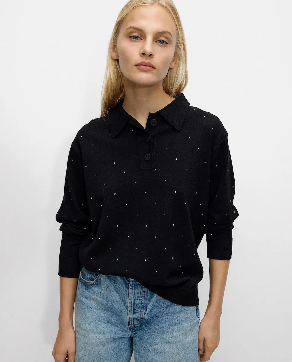 

Женский джемпер с длинным рукавом и стразами Parfois, черный