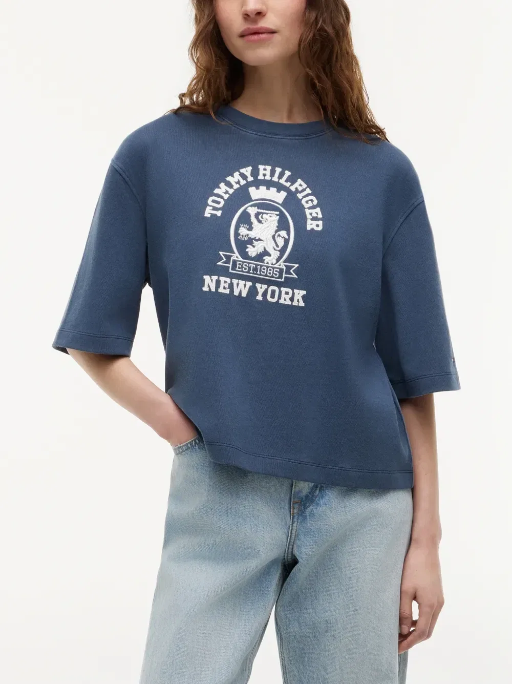 Футболка оверсайз с вышитым логотипом Tommy Hilfiger, синий — фото 3