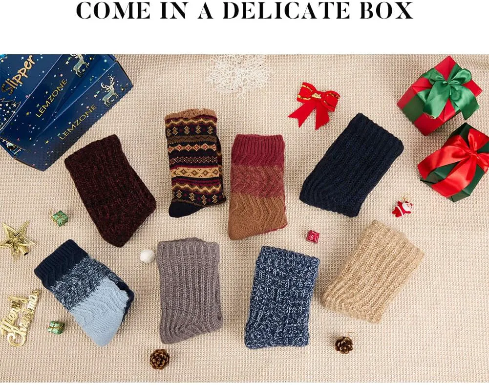 

Мужские теплые уютные носки-тапочки с подошвой против скольжения LEMZONE, зимние носки с мягкой флисовой подкладкой, подарки на Рождество, темно-синий