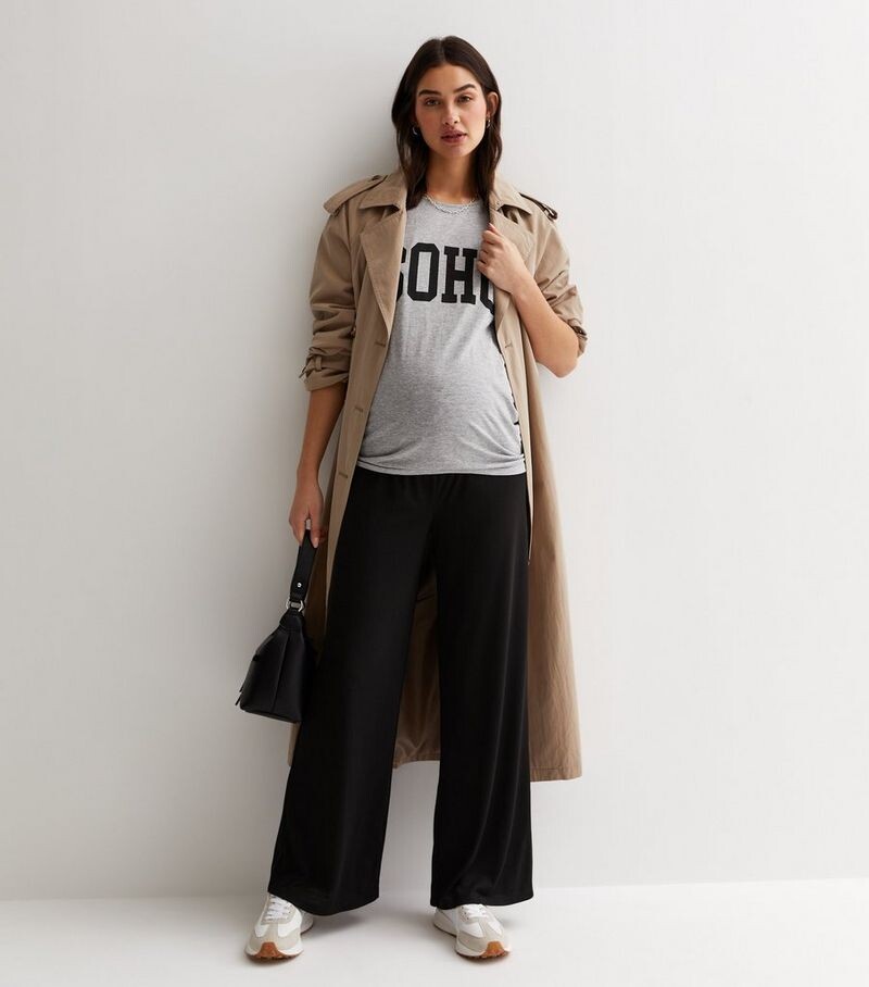 

Черные широкие брюки из джерси для беременных New Look, черный