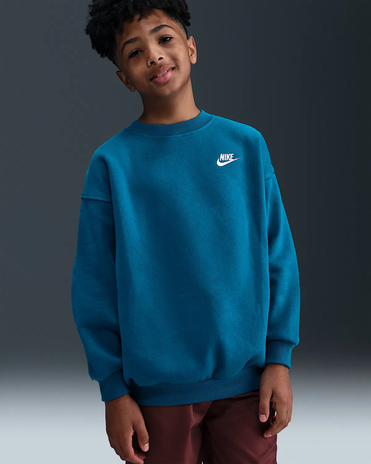 Детская увеличенная толстовка Nike Sportswear Club Fleece, Green Abyss/White — фото 3