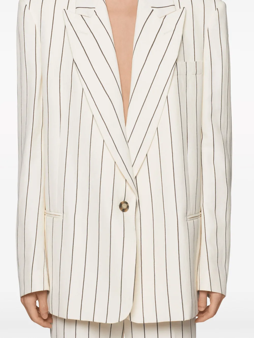 Однобортный пиджак в тонкую полоску STELLA MCCARTNEY, белый — фото 4