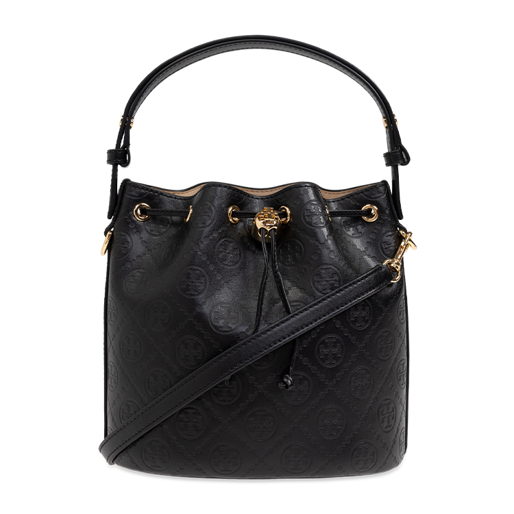 

Сумка-ведро T Monogram из кожи, наплечная сумка, сумка через плечо, женская повседневная сумка черный TORY BURCH