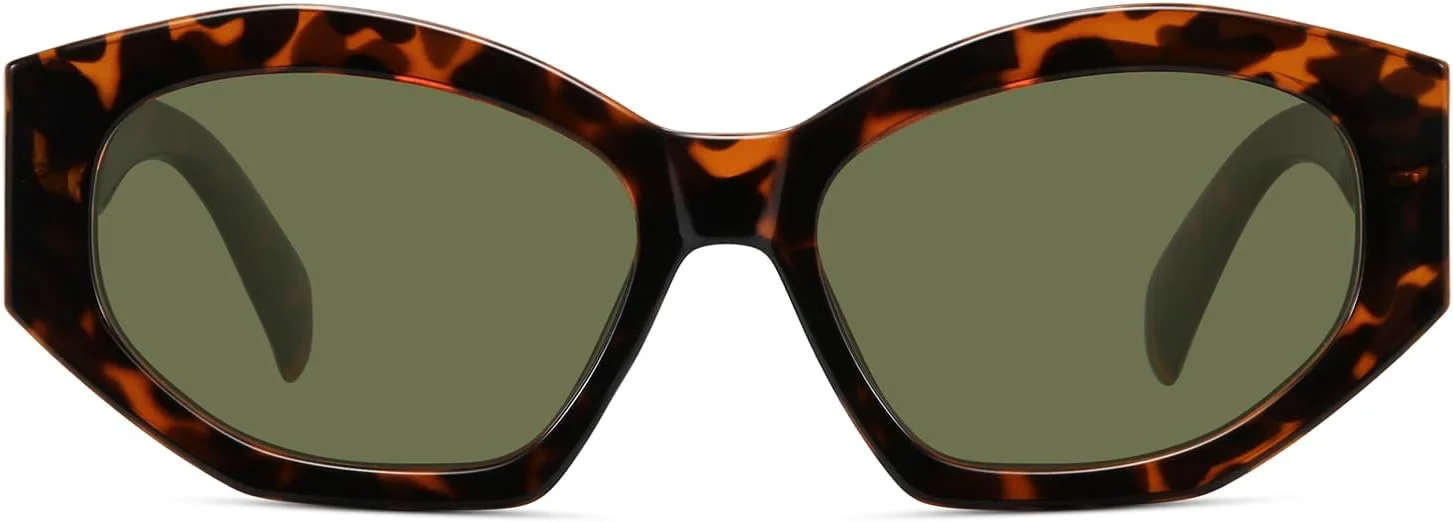 

Шестиугольные поляризованные солнцезащитные очки для женщин и мужчин в стиле ретро, ​​модные дизайнерские солнцезащитные очки FZN815 Fozono, B Tortoise/Green