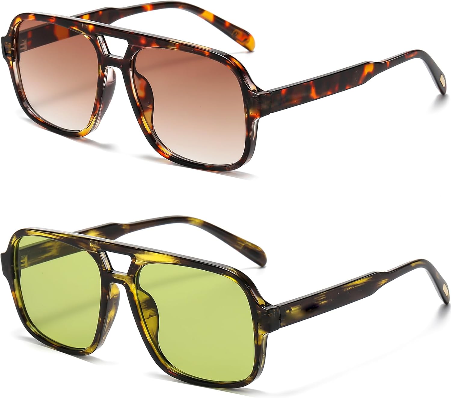 

Ретро-солнцезащитные очки-авиаторы для женщин и мужчин. Модные классические квадратные солнцезащитные очки-авиаторы в стиле 70-х. Винтажные очки Breaksun, Two Pack (Tortoise/Brown Gradient+ Green Leopard)