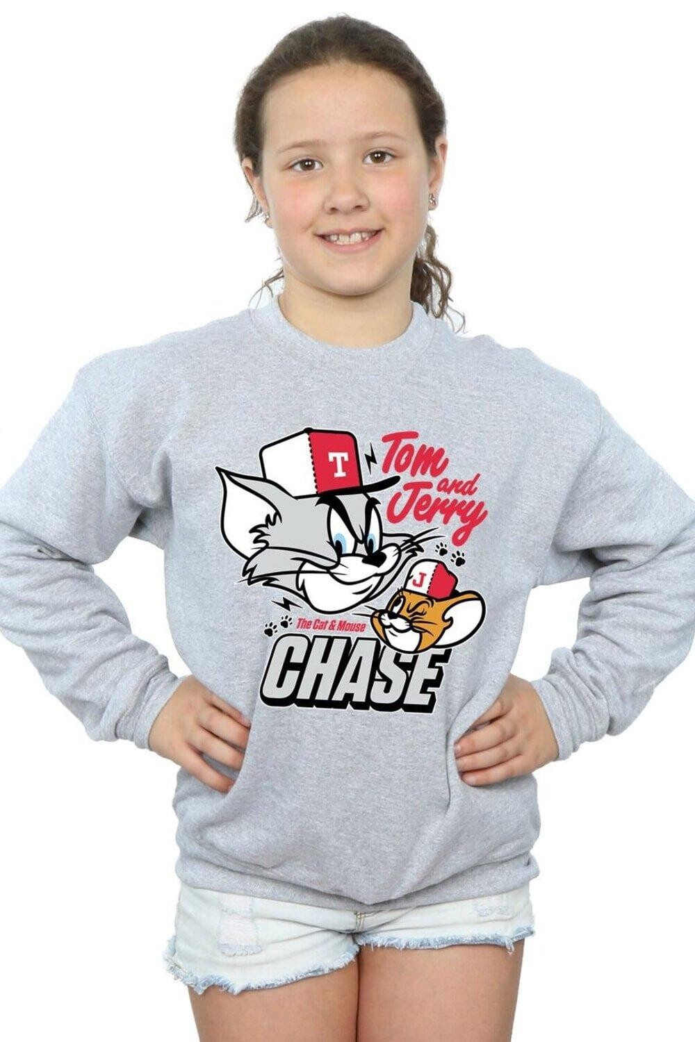 

Толстовка с изображением кошек и мышек в погоне Tom & Jerry, серый
