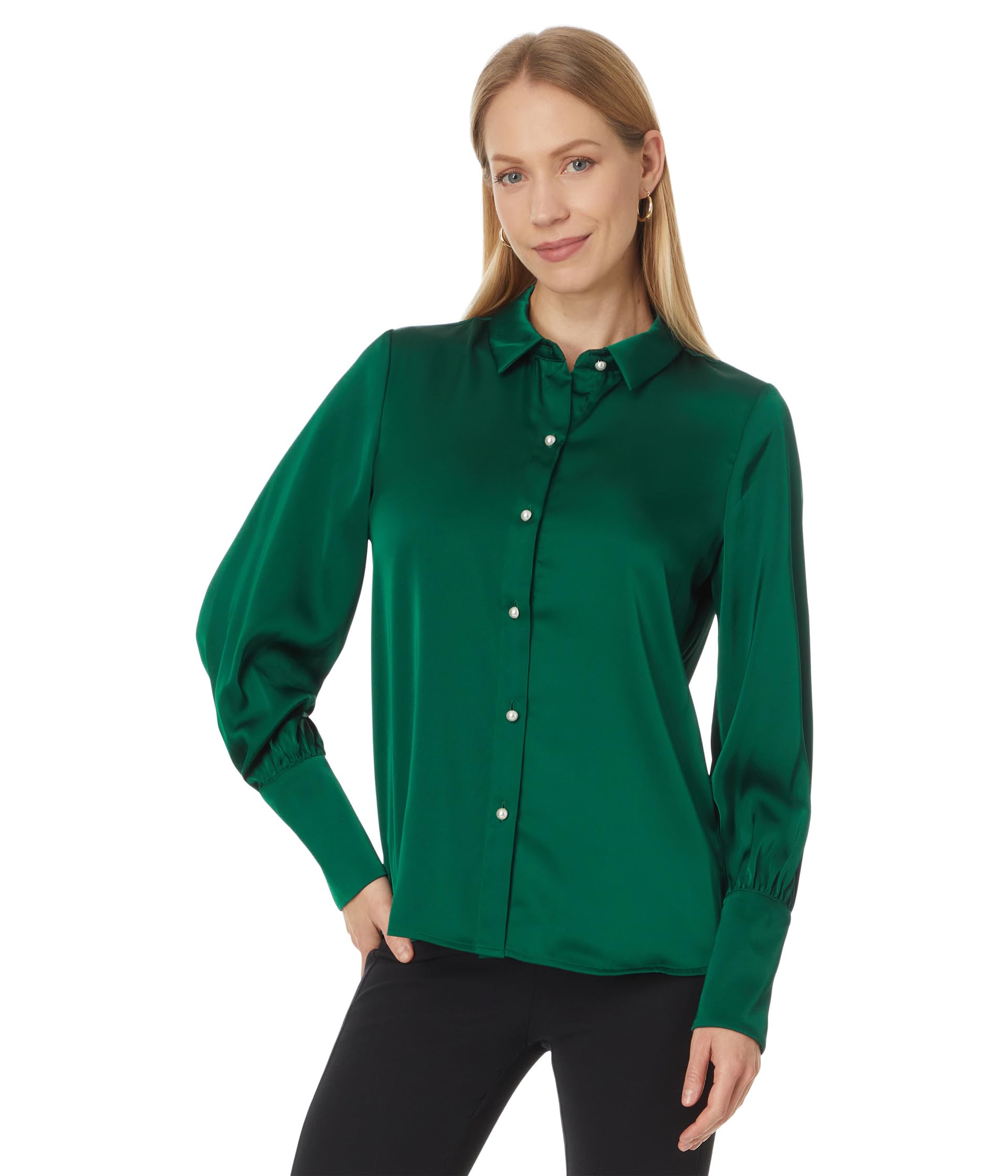 

Блуза CeCe Button Down Long Slv Collared Tall Cuff Blouse 353, цвет Darkforest