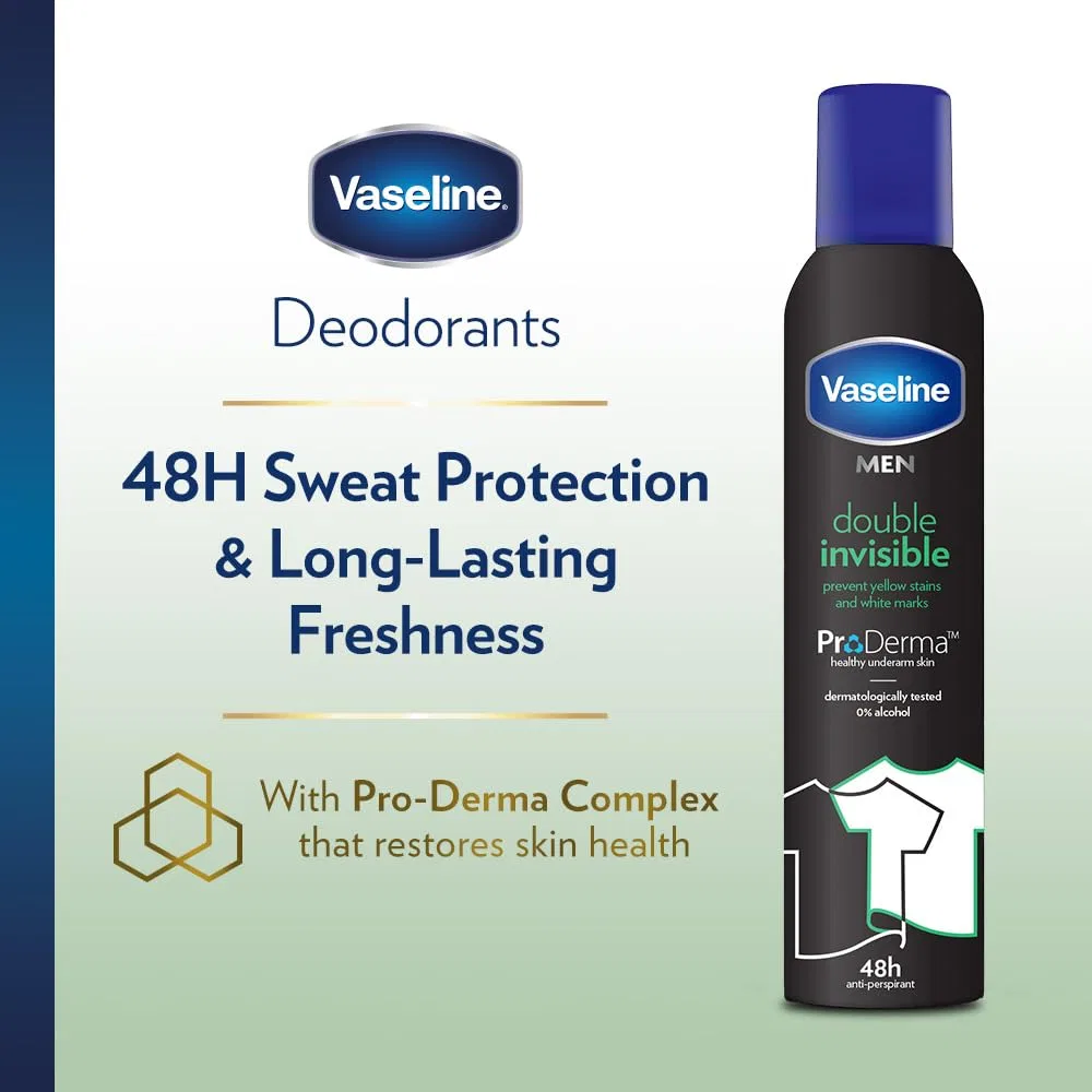 Мужской антиперспирант-спрей Vaseline Double Invisible Pro-derma, 250 мл, 3 штуки Vaseline — фото 3