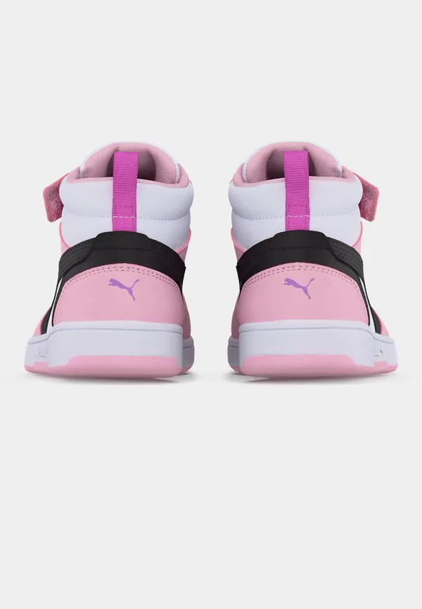 Кроссовки rebound v6 mid унисекс высокие Puma, White/Black/Pearl Pink — фото 4