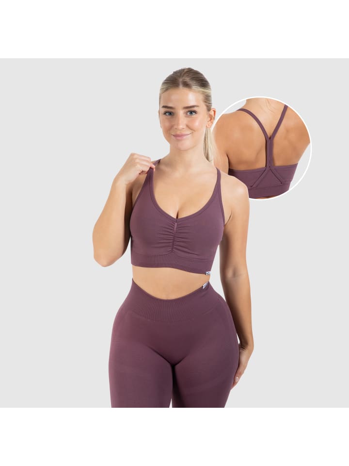 

SMILODOX Спортивный бюстгальтер однотонный темно-фиолетового цвета с эффектом сборки