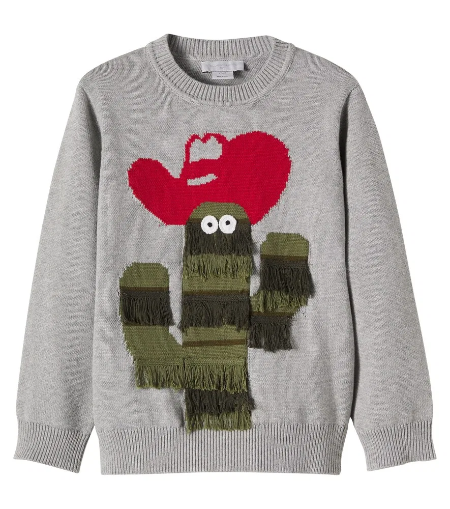 Вышитый хлопковый свитер Stella McCartney Kids, серый