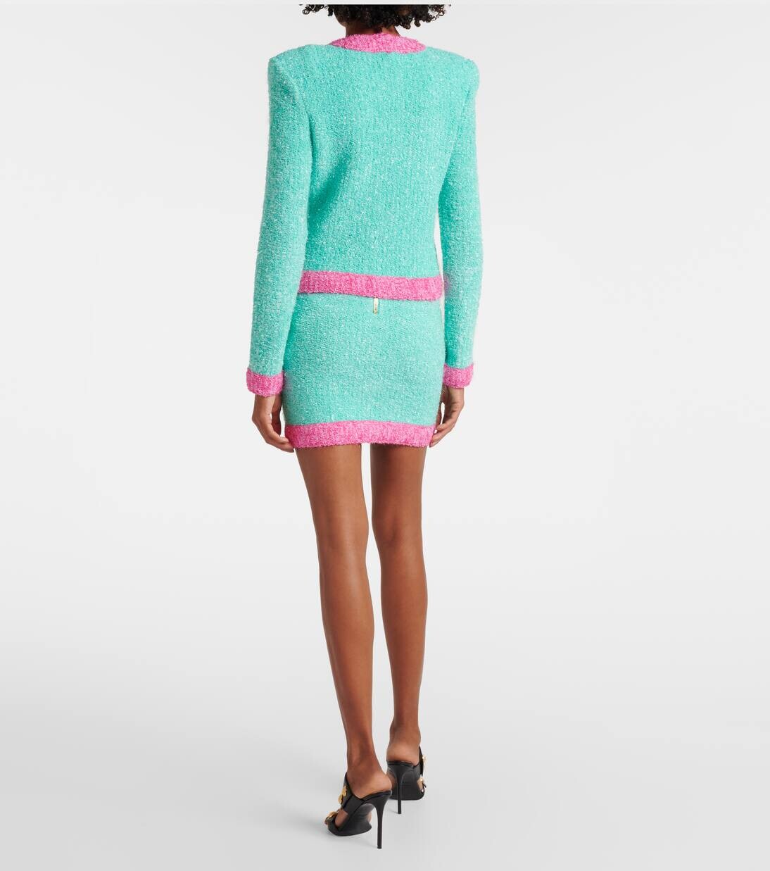 Вязаная мини-юбка Balmain, цвет menthe/fuschia — фото 3