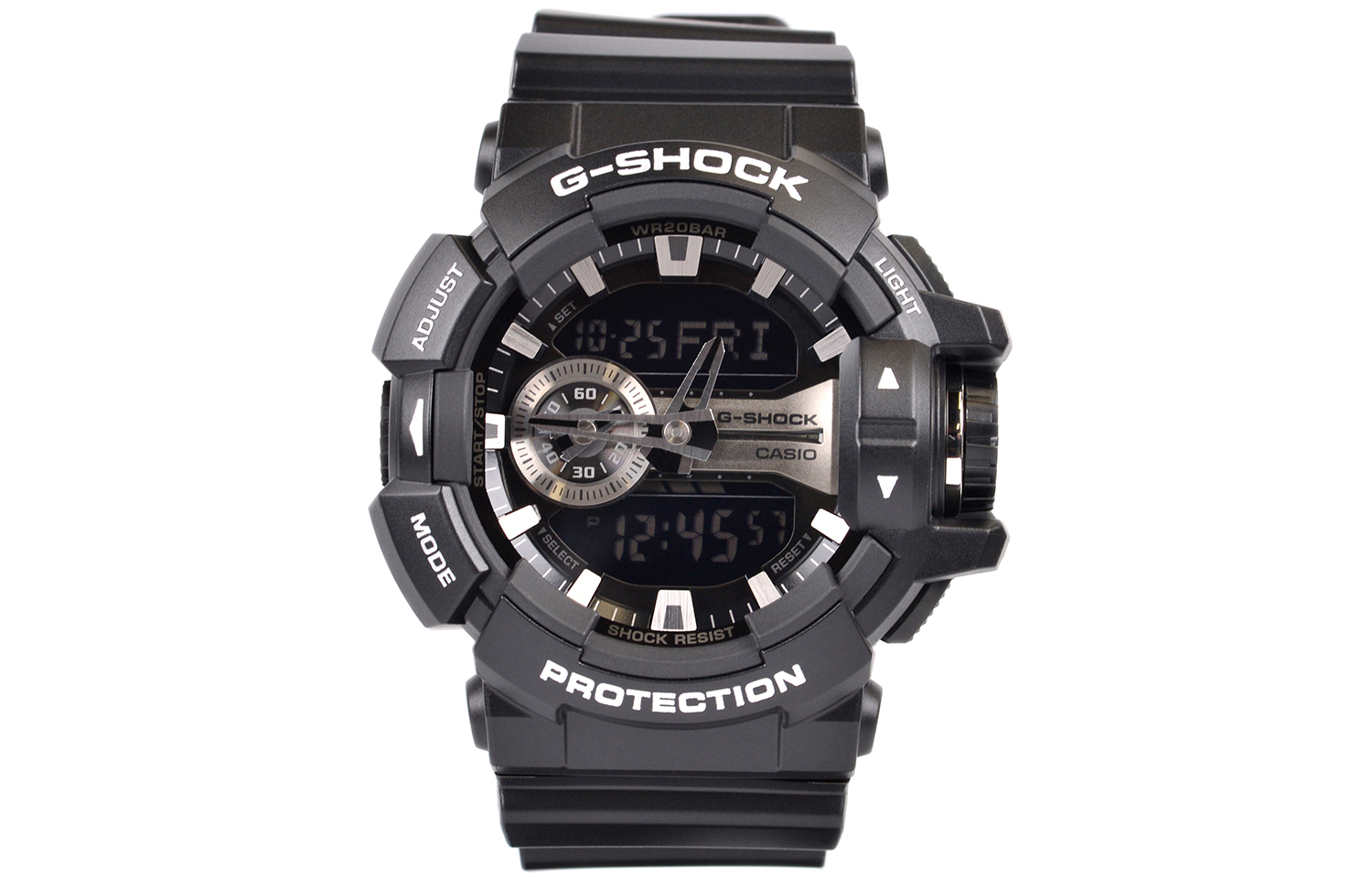 

CASIO Мужские часы GA-400GB-1A с двойным жидкокристаллическим/аналоговым дисплеем, черные