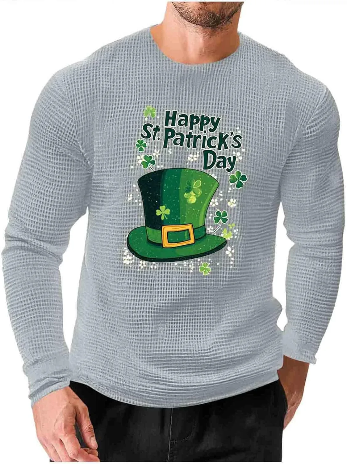 

Мужская футболка с длинным рукавом St. Patrick's Day с принтом трилистника Xiaojmake