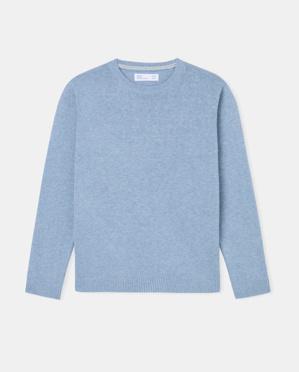 

Базовый однотонный трикотажный свитер с круглым вырезом для мальчика Kids El Corte Inglés, светло-голубой