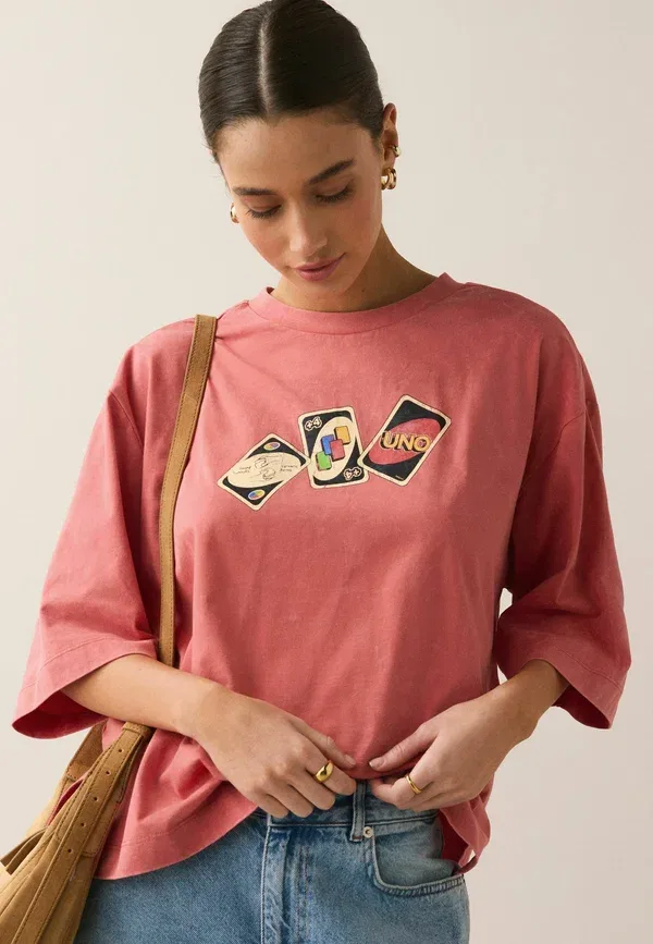 Футболка Next, Regular fit relaxed boxy elbow length crew neck t-shirt, кораллово-розовый