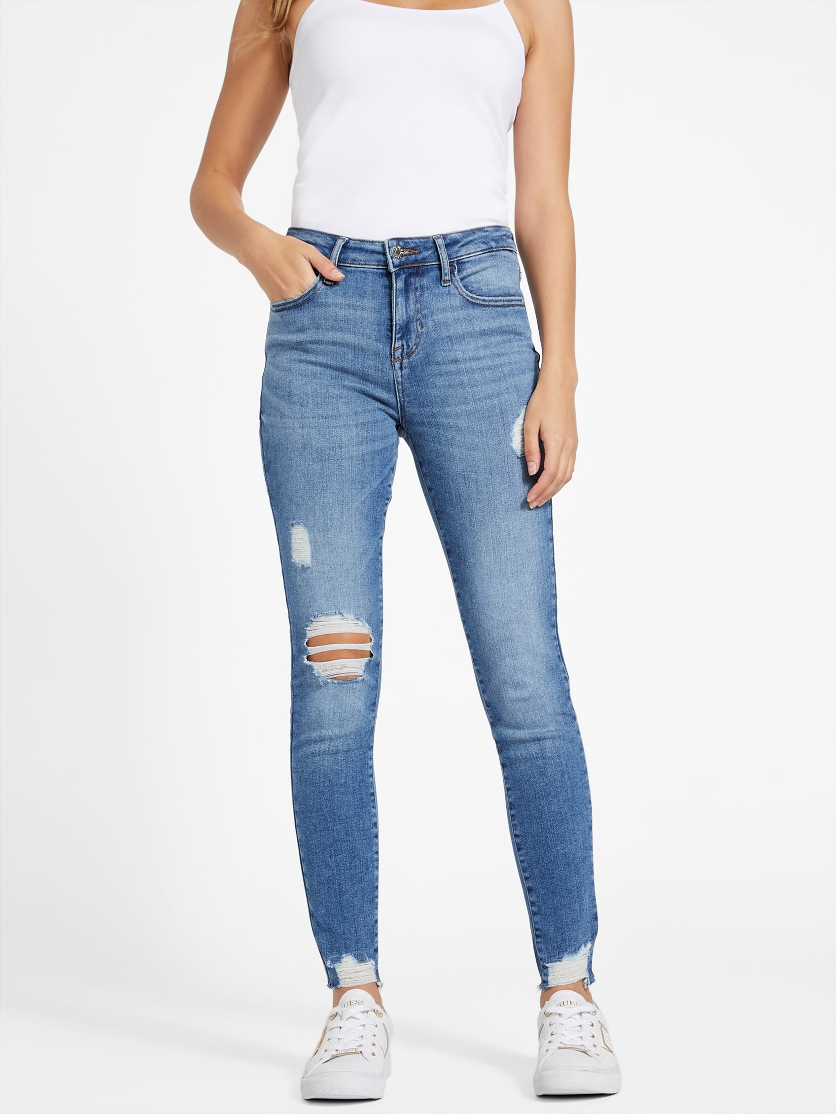 

Узкие джинсы Eco Journey средней посадки Guess Factory, цвет medium destroyed